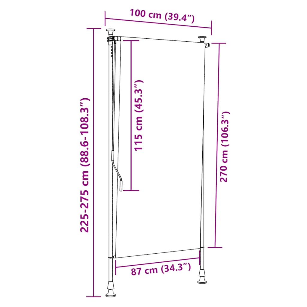 sárga és fehér szövet és acél kültéri roló 100 x 270 cm