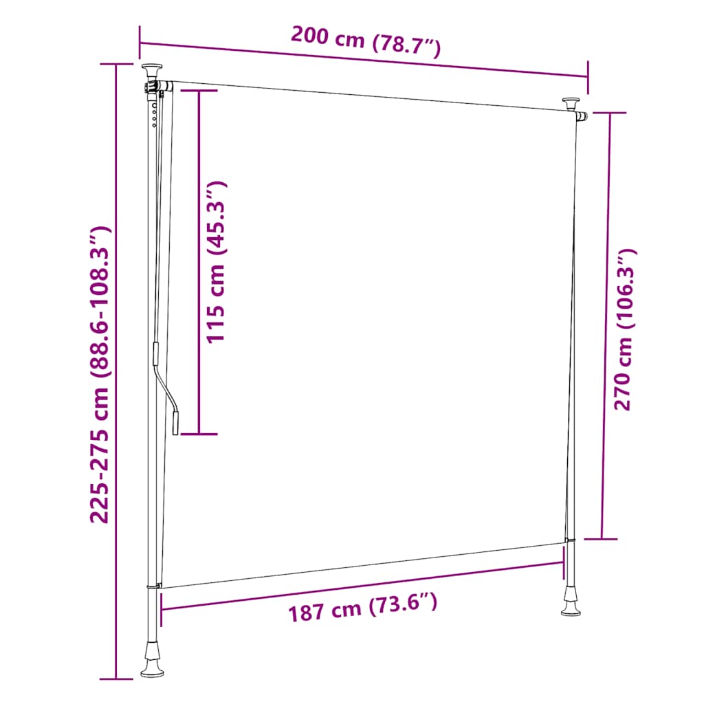 sárga és fehér szövet és acél kültéri roló 200 x 270 cm