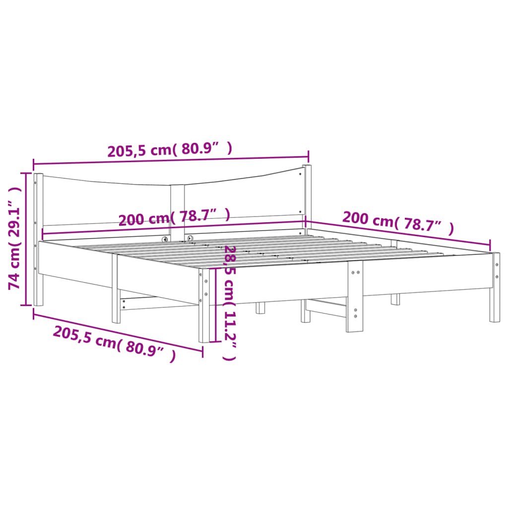 tömör fenyőfa ágy matrac nélkül 200 x 200 cm