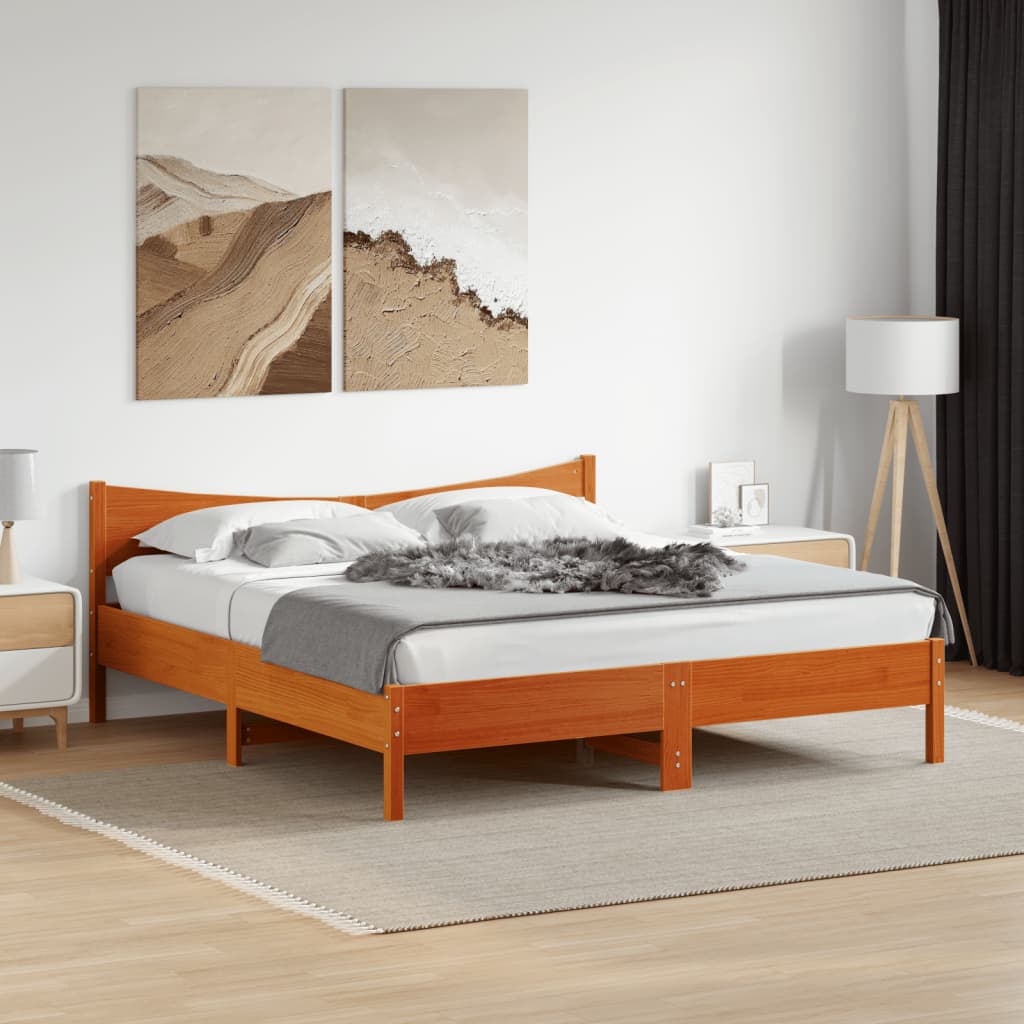 viaszbarna tömör fenyőfa ágy matrac nélkül 180 x 200 cm
