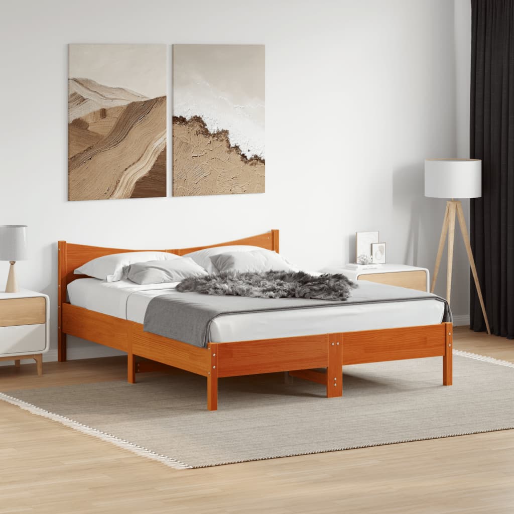 viaszbarna tömör fenyőfa ágy matrac nélkül 160 x 200 cm