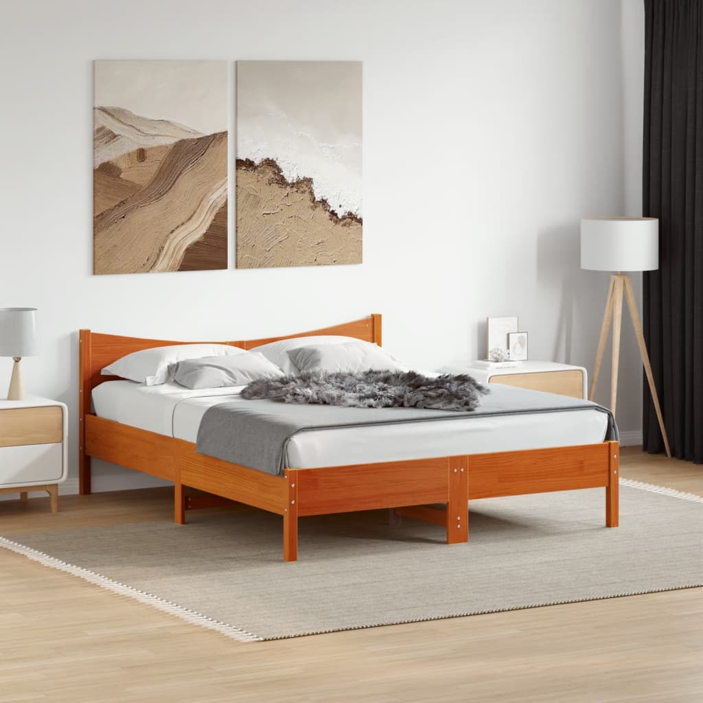 viaszbarna tömör fenyőfa ágy matrac nélkül 150 x 200 cm