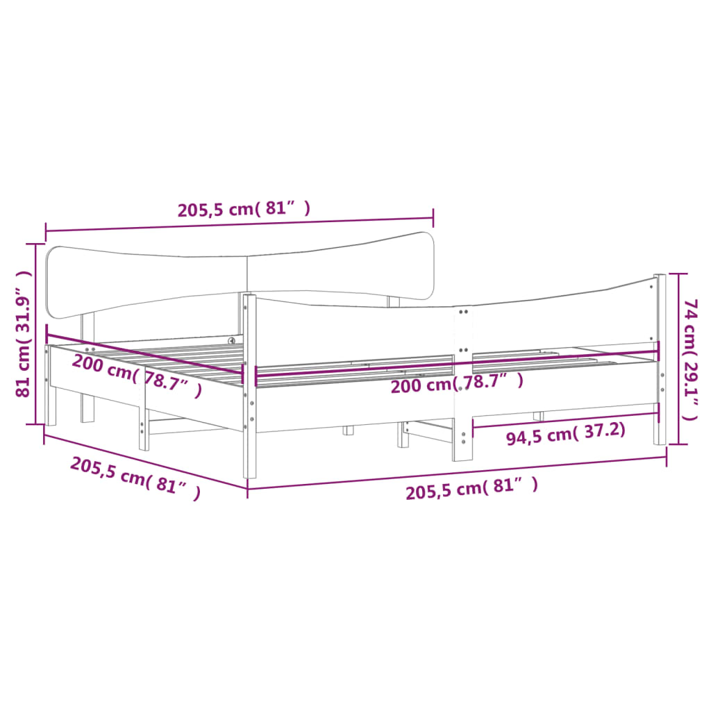 fehér tömör fenyőfa ágy matrac nélkül 200 x 200 cm