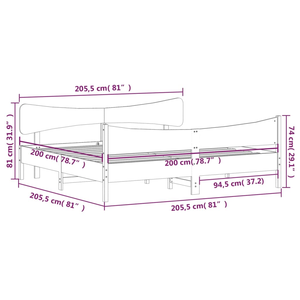 viaszbarna tömör fenyőfa ágy matrac nélkül 200 x 200 cm