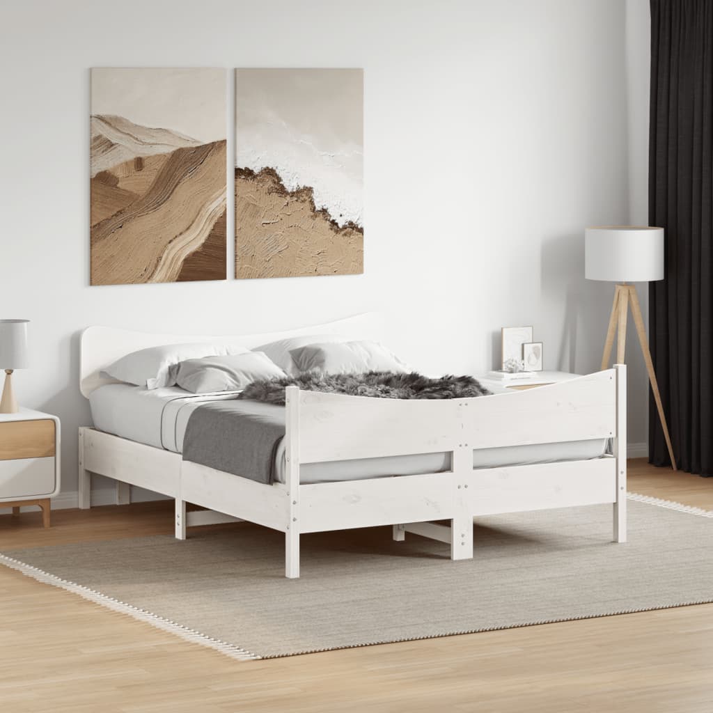 fehér tömör fenyőfa ágy matrac nélkül 150 x 200 cm