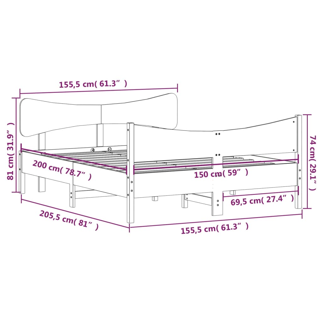 viaszbarna tömör fenyőfa ágy matrac nélkül 150 x 200 cm