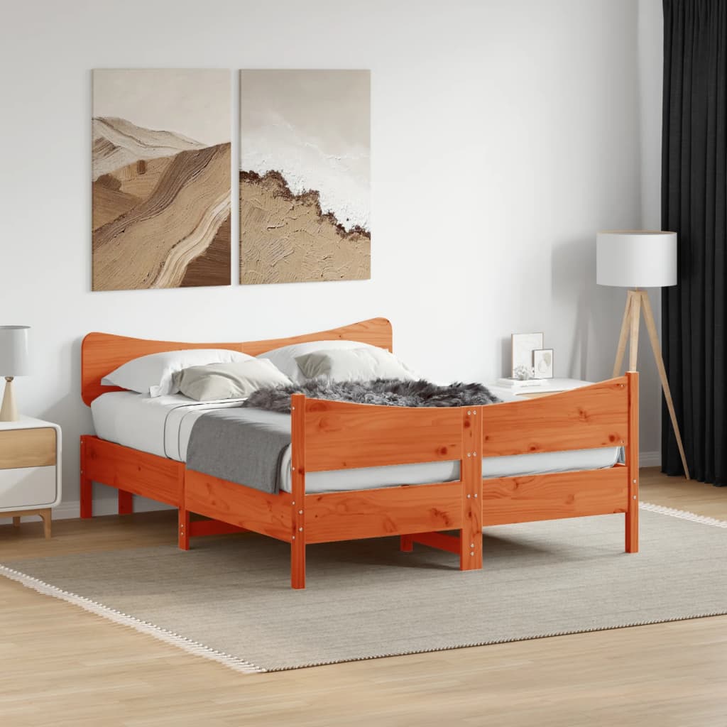viaszbarna tömör fenyőfa ágy matrac nélkül 150 x 200 cm