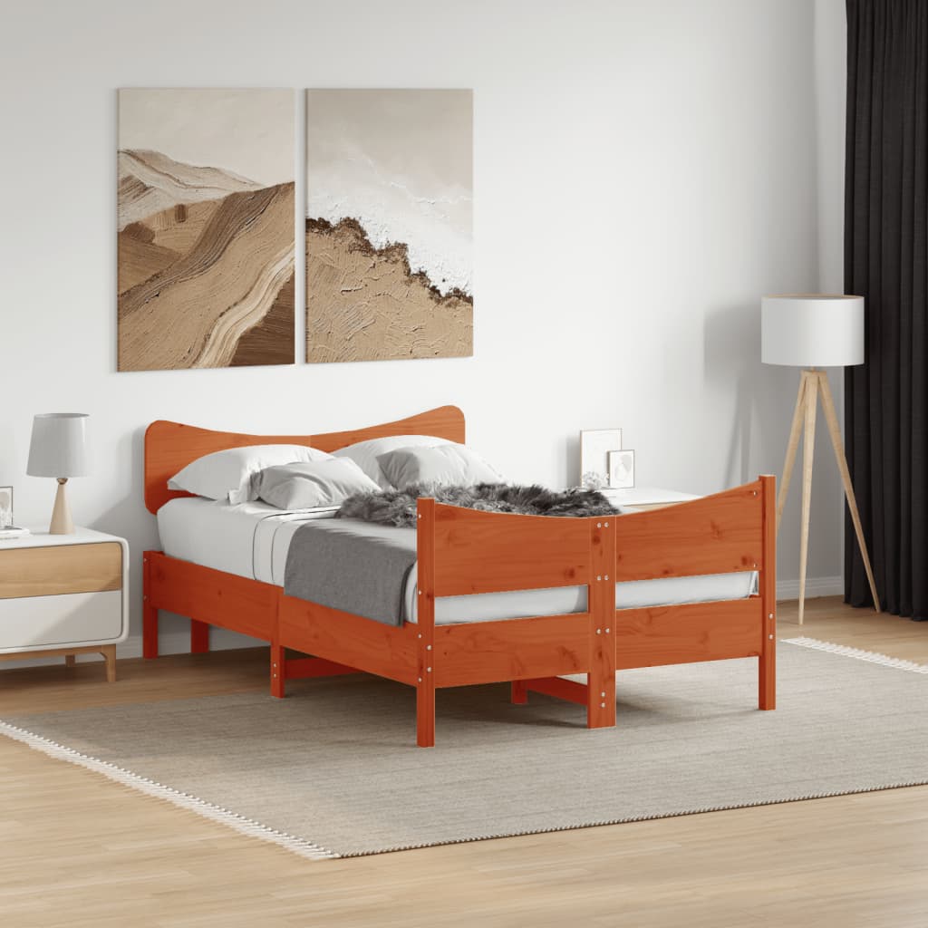viaszbarna tömör fenyőfa ágy matrac nélkül 120 x 190 cm