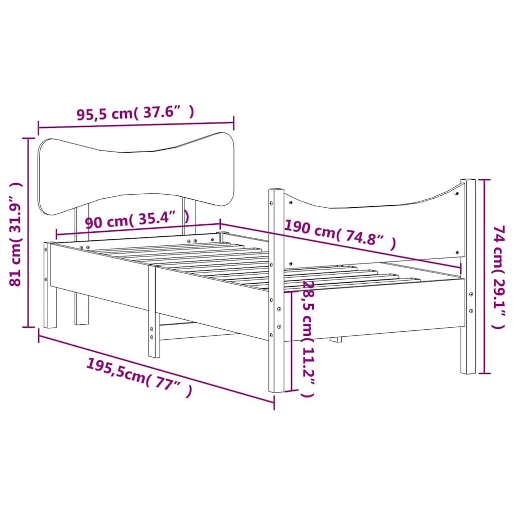 viaszbarna tömör fenyőfa ágy matrac nélkül 90 x 190 cm