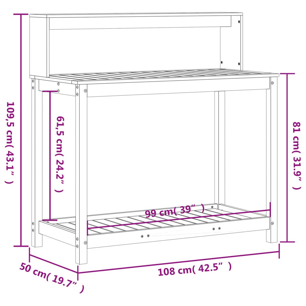tömör duglászfenyő ültetőasztal polcokkal 108 x 50 x 109,5 cm