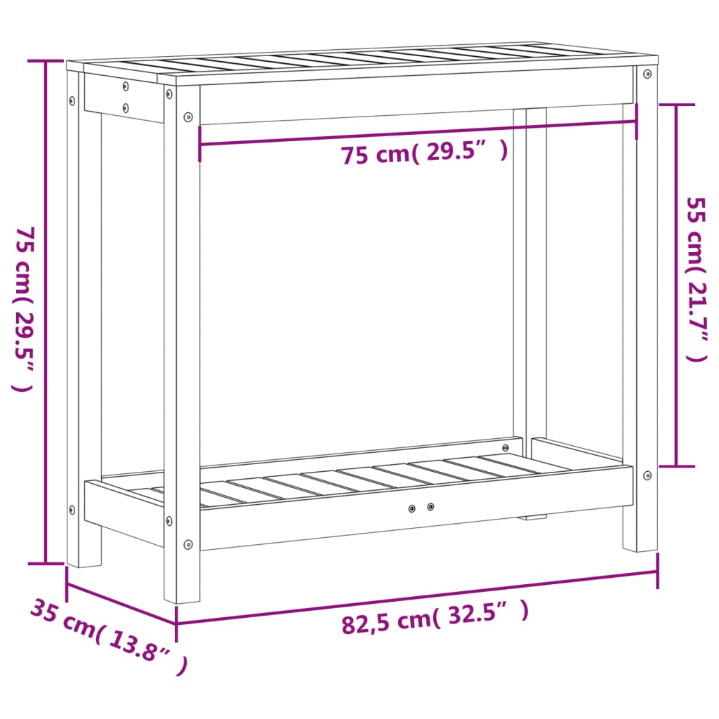 viaszbarna tömör fenyőfa ültetőasztal polccal 82,5 x 35 x 75 cm