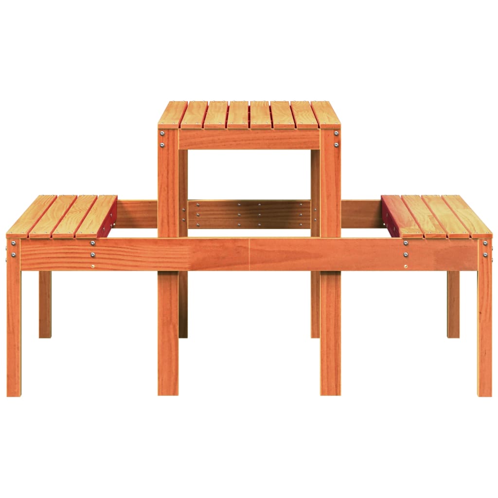 viaszbarna tömör fenyőfa piknik asztal 110 x 134 x 75 cm