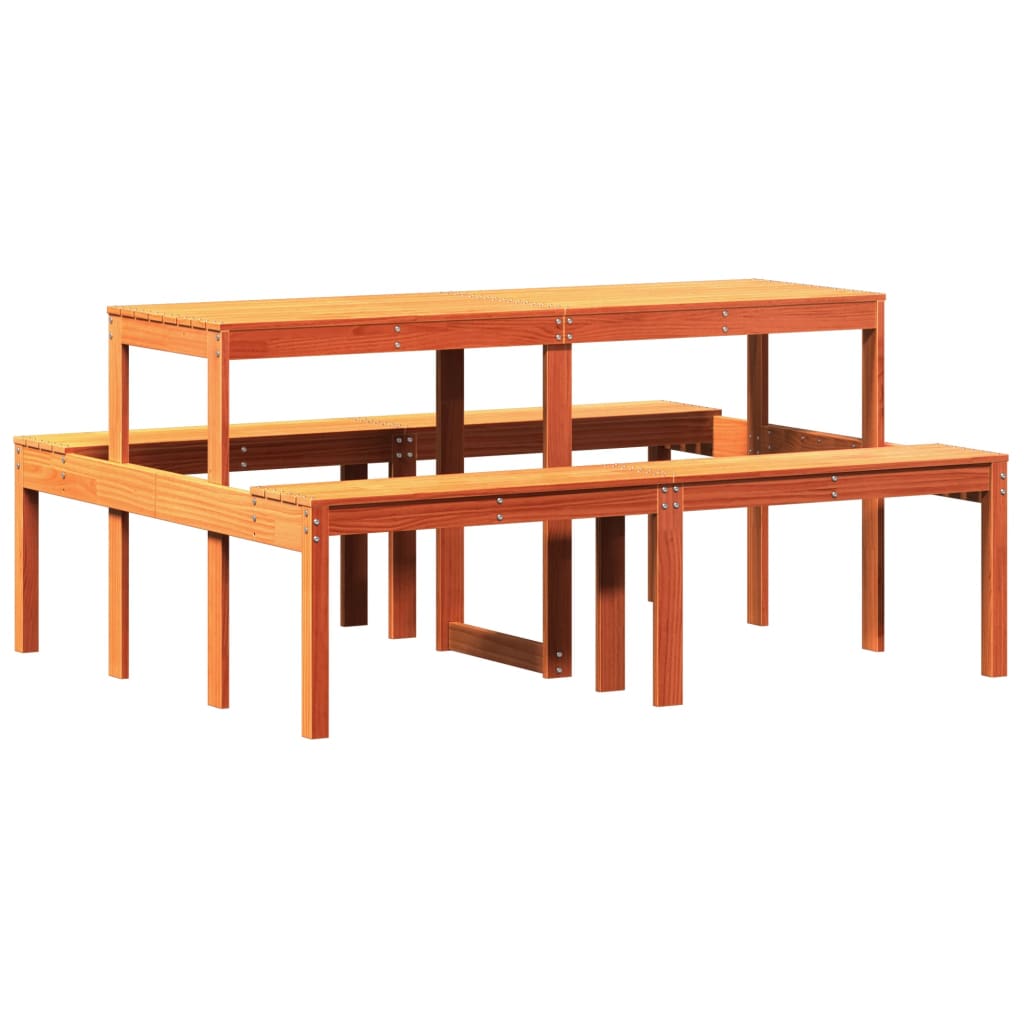 viaszbarna tömör fenyőfa piknik asztal 160 x 134 x 75 cm