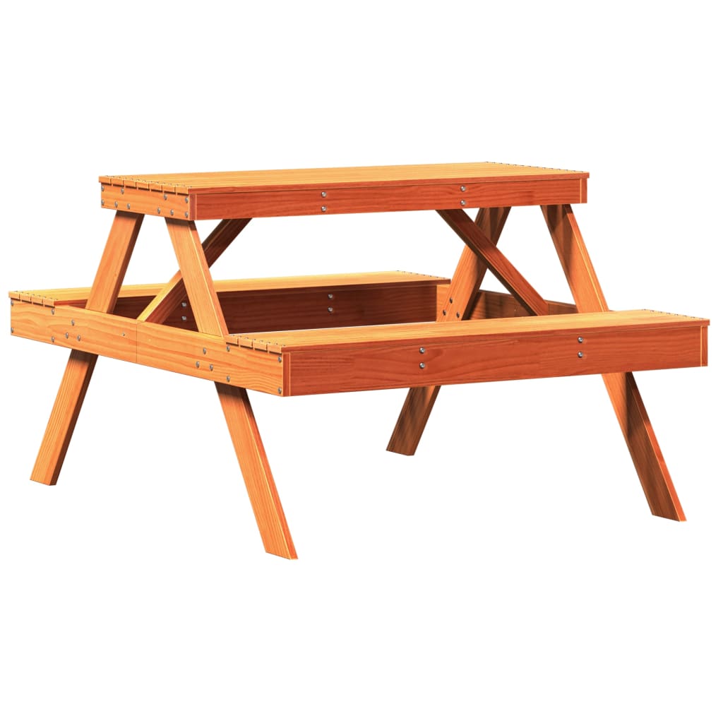 viaszbarna tömör fenyőfa piknik asztal 105 x 134 x 75 cm