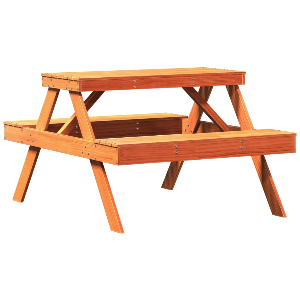 viaszbarna tömör fenyőfa piknik asztal 105 x 134 x 75 cm