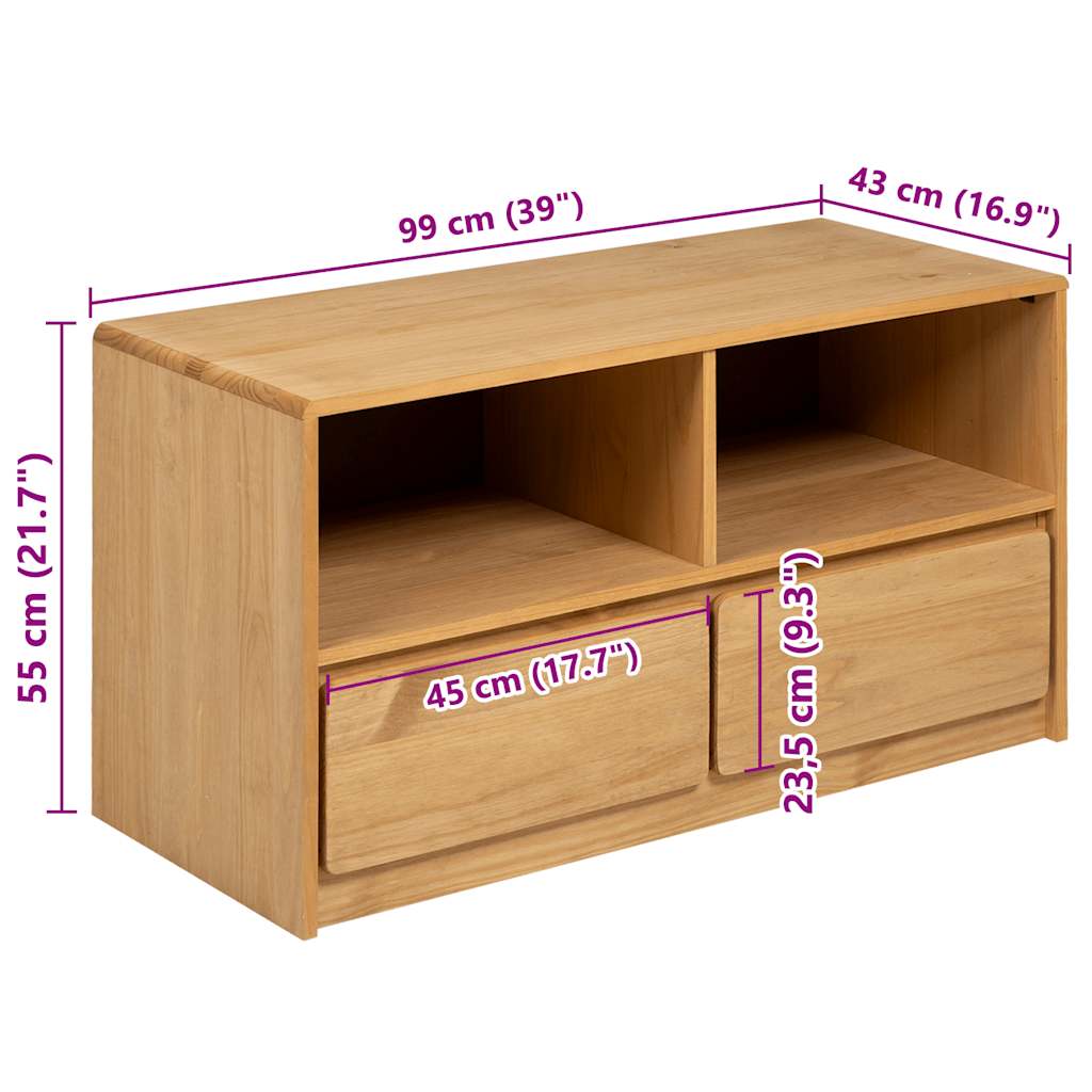 SAUDA tölgyszínű tömör fenyőfa TV-szekrény 99 x 43 x 55 cm