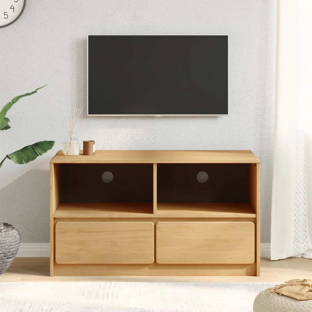 SAUDA tölgyszínű tömör fenyőfa TV-szekrény 99 x 43 x 55 cm