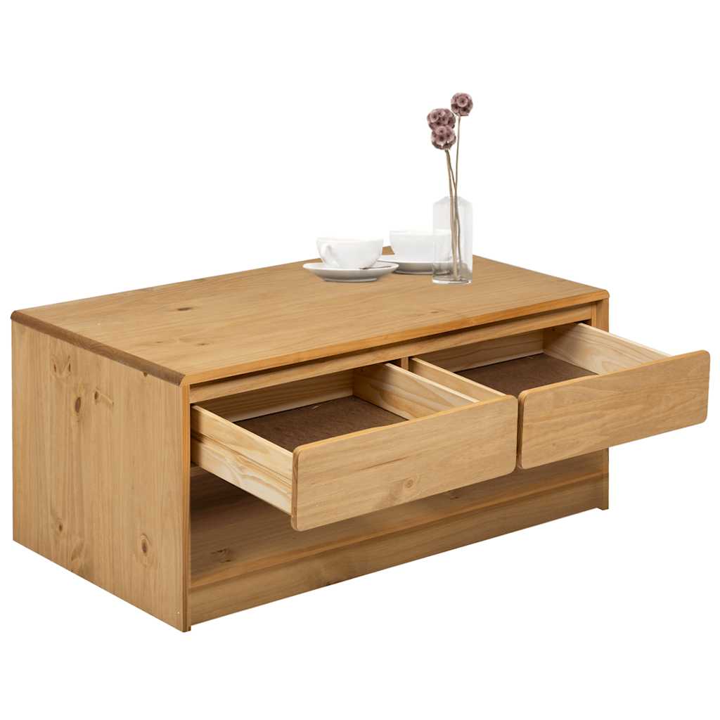 SAUDA tölgyszínű tömör fenyőfa dohányzóasztal 99 x 55 x 45 cm