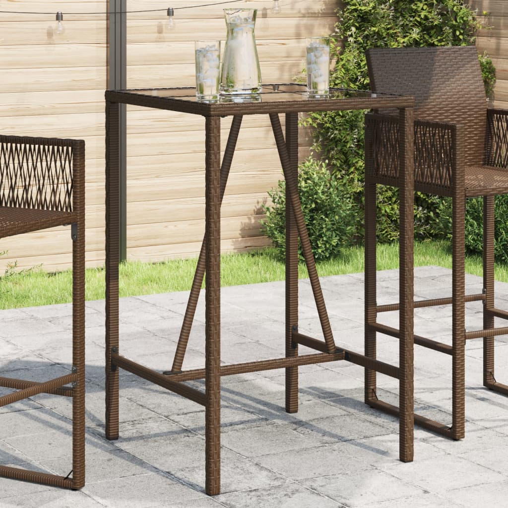 barna polyrattan kültéri bárasztal 70 x 70 x 110 cm