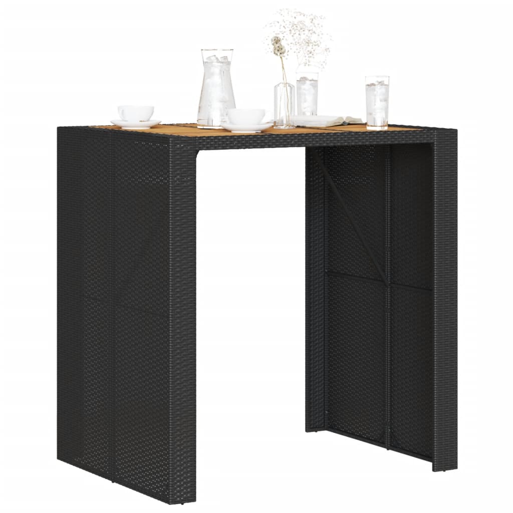 fekete polyrattan kerti bárasztal akácfa lappal 105x80x110 cm