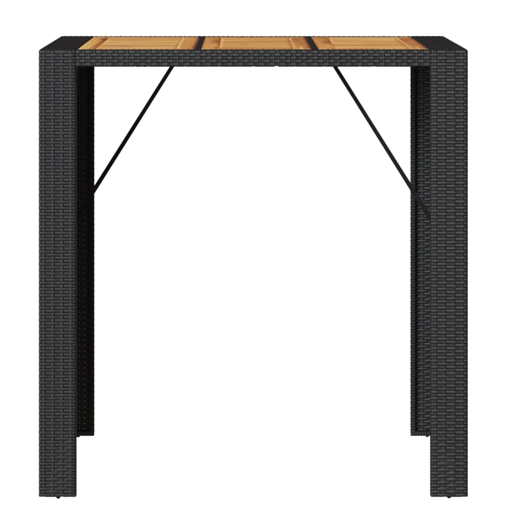 fekete polyrattan kerti bárasztal akácfa lappal 105x80x110 cm