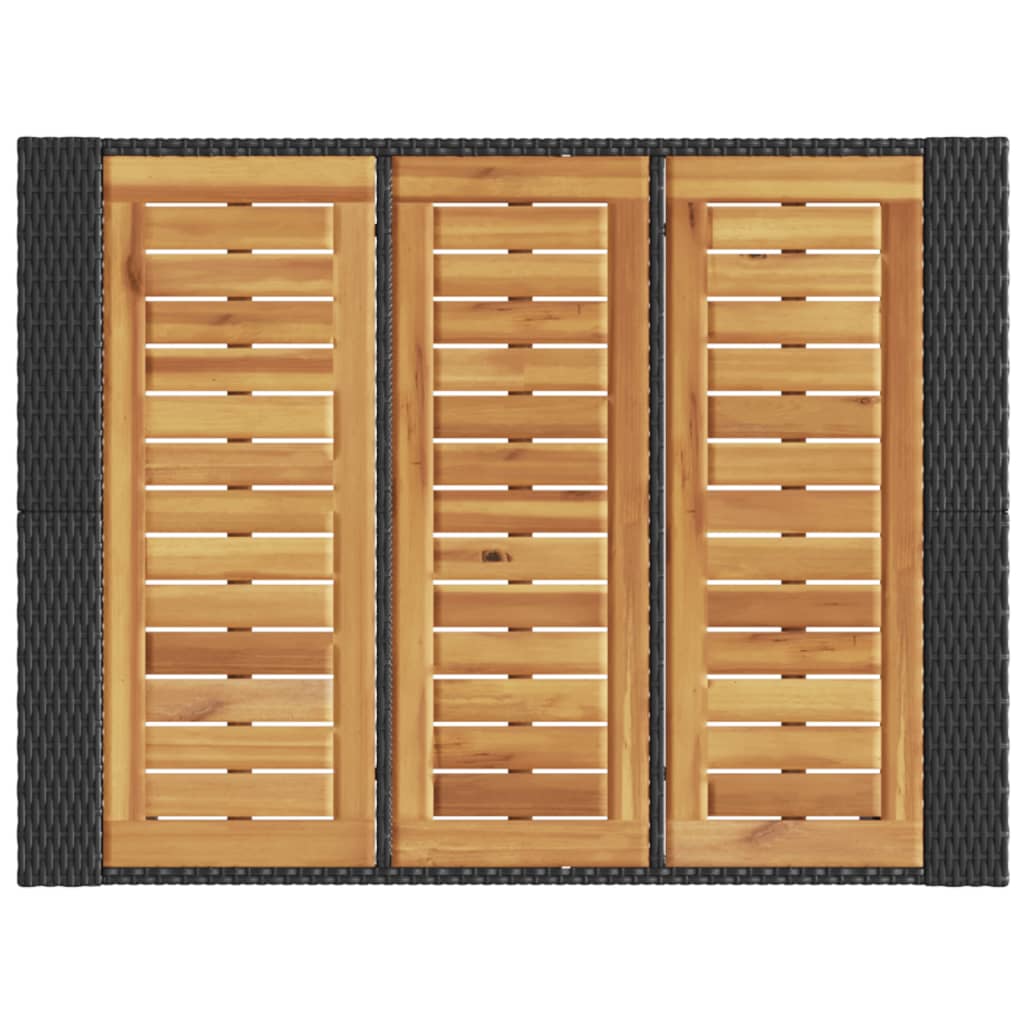 fekete polyrattan kerti bárasztal akácfa lappal 105x80x110 cm