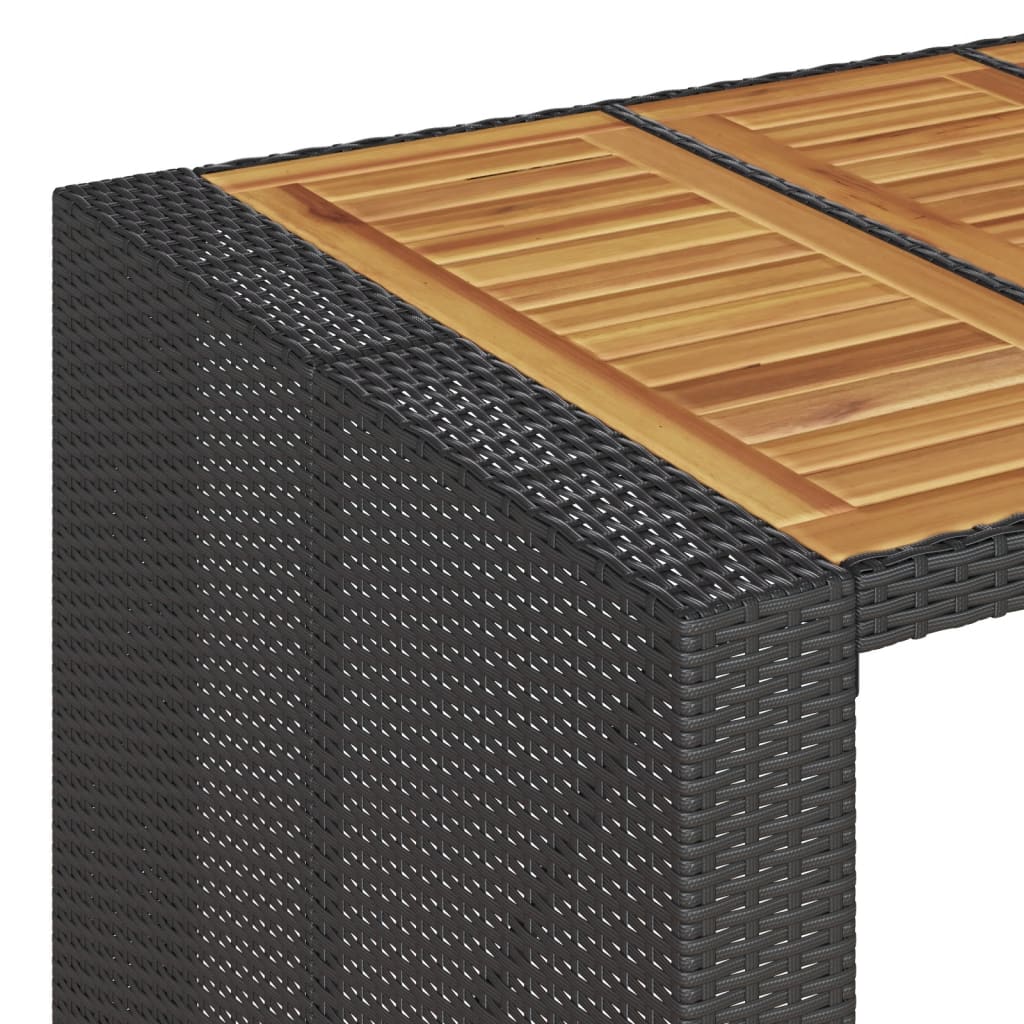 fekete polyrattan kerti bárasztal akácfa lappal 105x80x110 cm