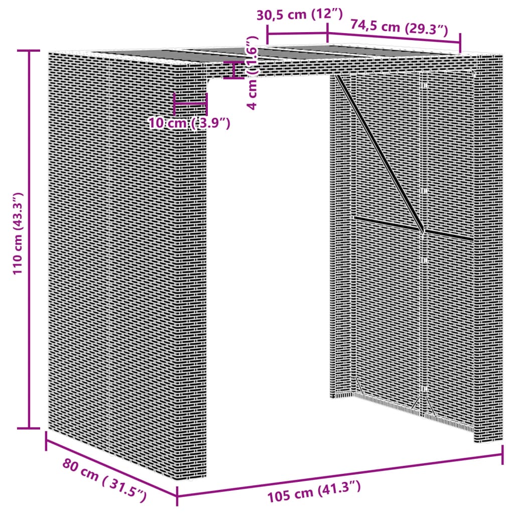fekete polyrattan kerti bárasztal akácfa lappal 105x80x110 cm