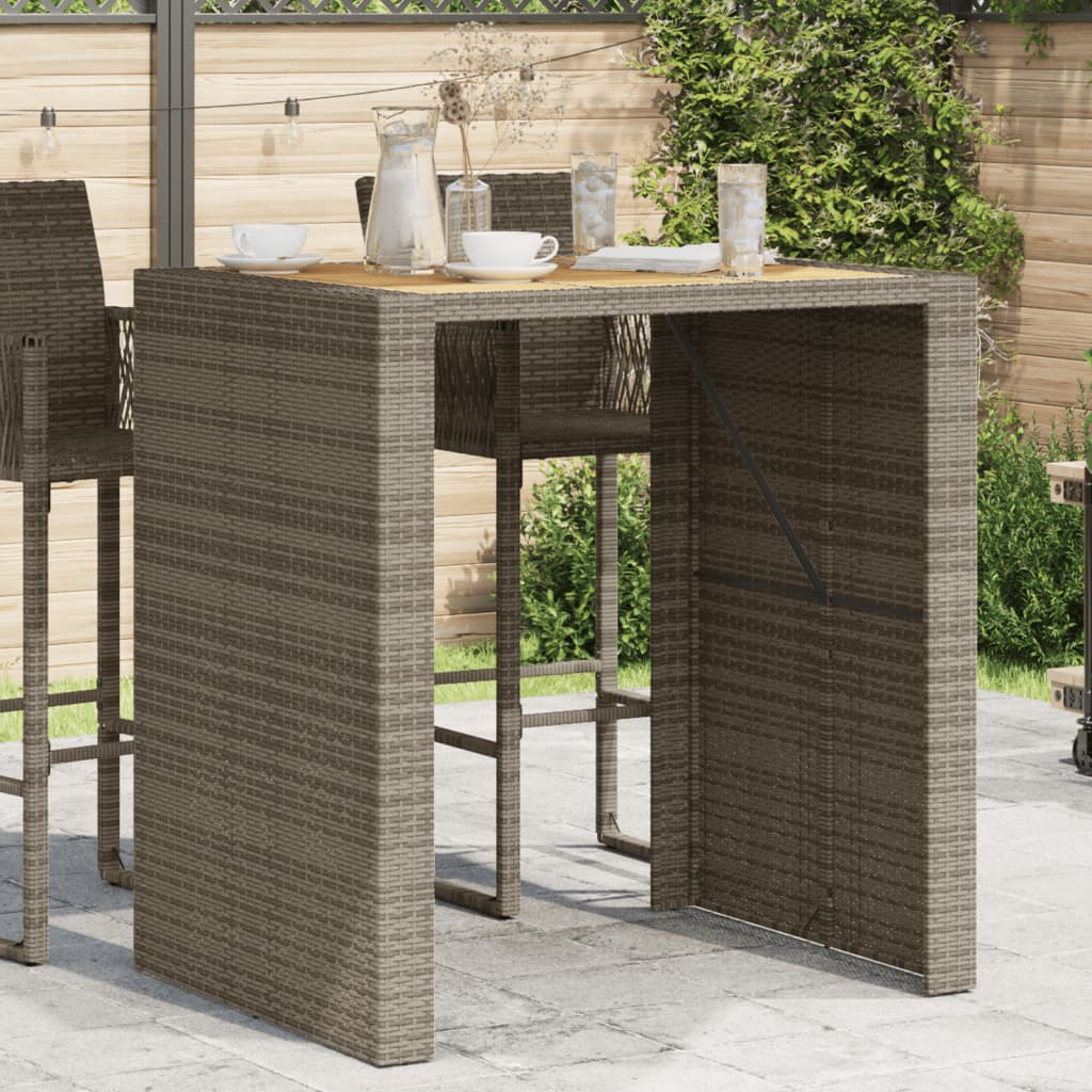 szürke polyrattan kerti bárasztal akácfa lappal 105x80x110 cm