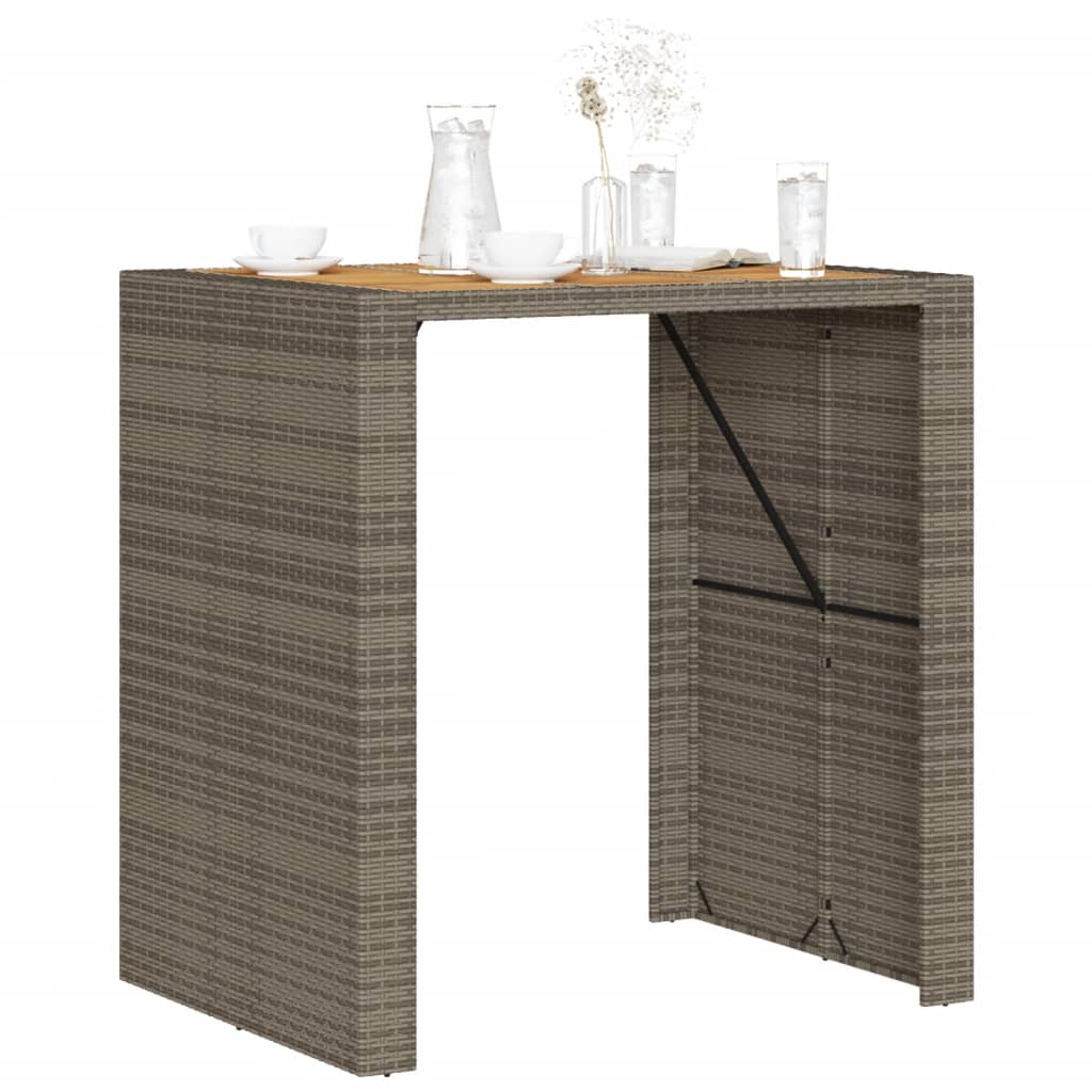 szürke polyrattan kerti bárasztal akácfa lappal 105x80x110 cm