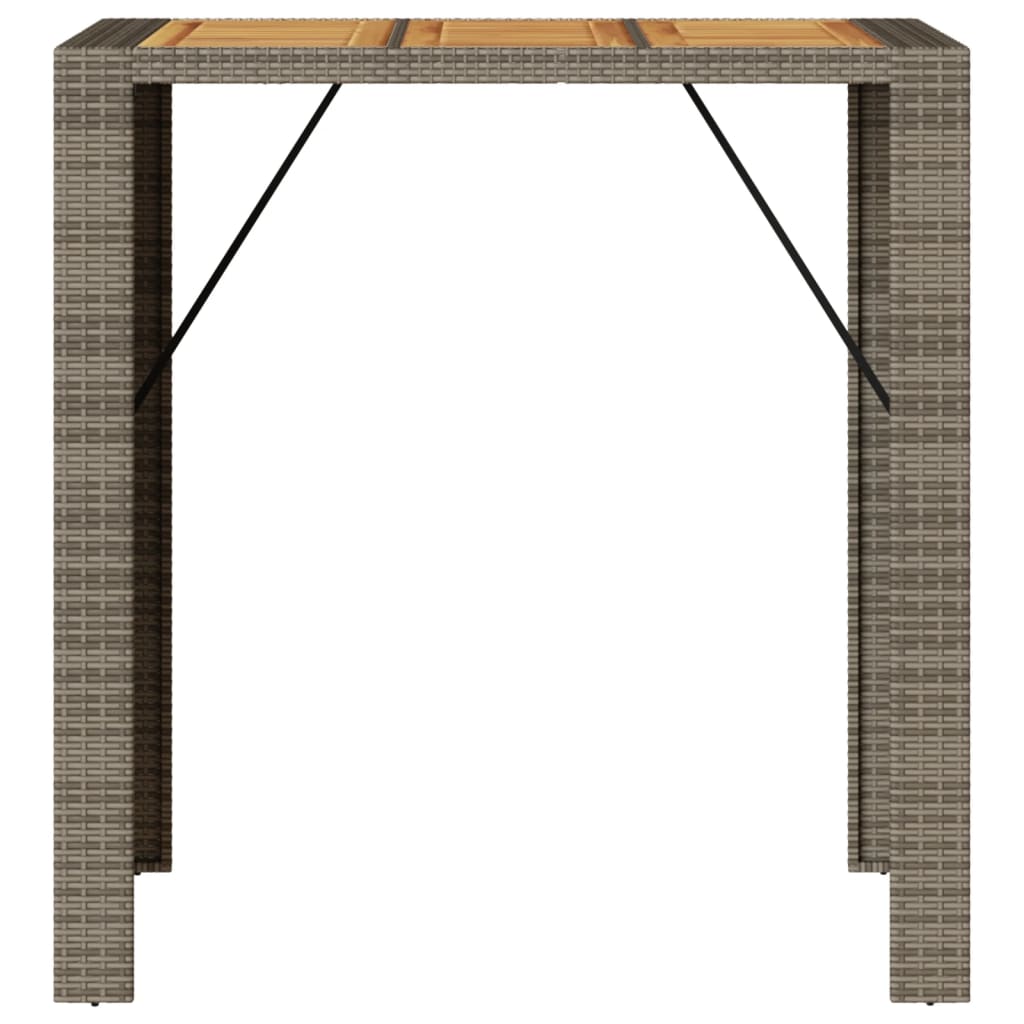 szürke polyrattan kerti bárasztal akácfa lappal 105x80x110 cm