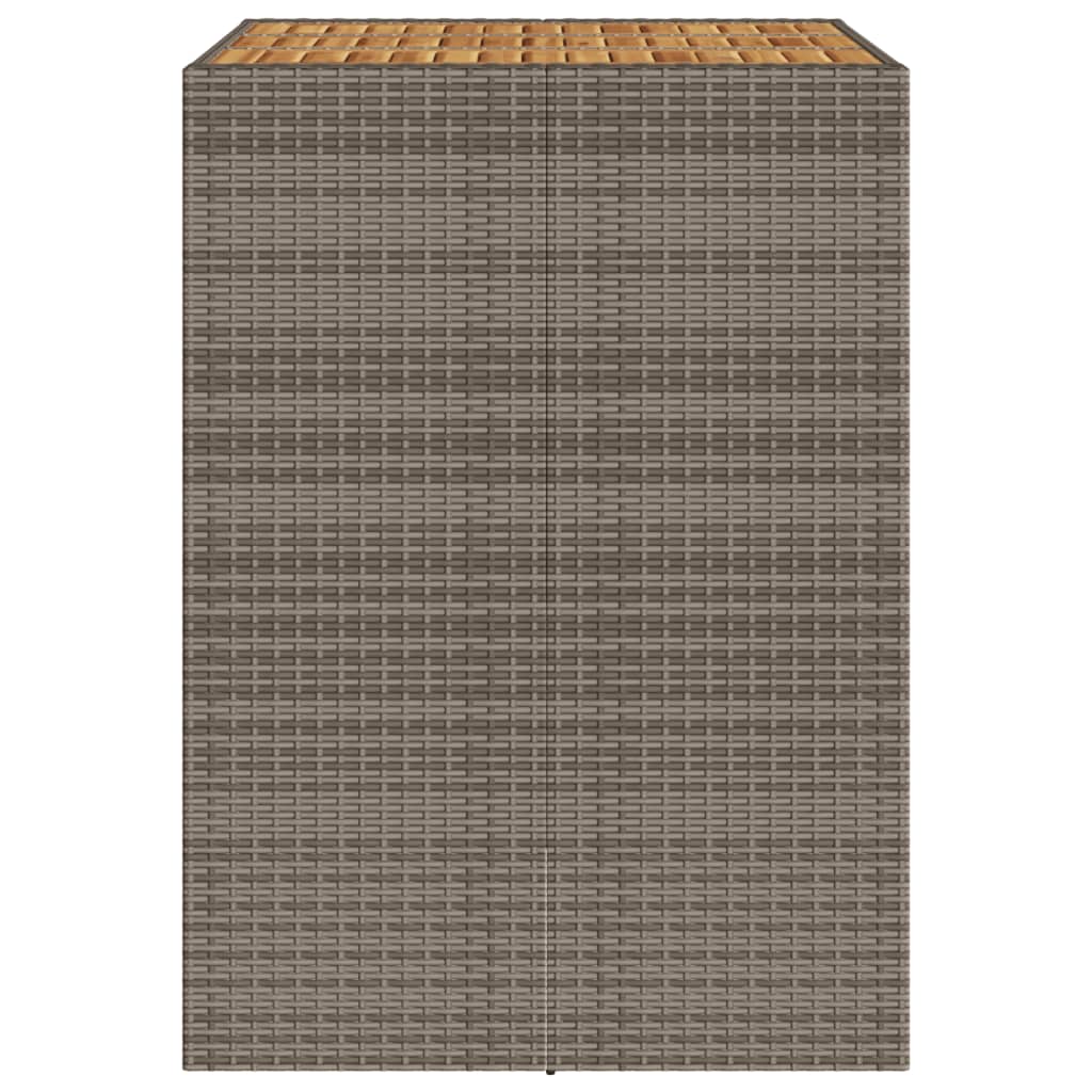 szürke polyrattan kerti bárasztal akácfa lappal 105x80x110 cm