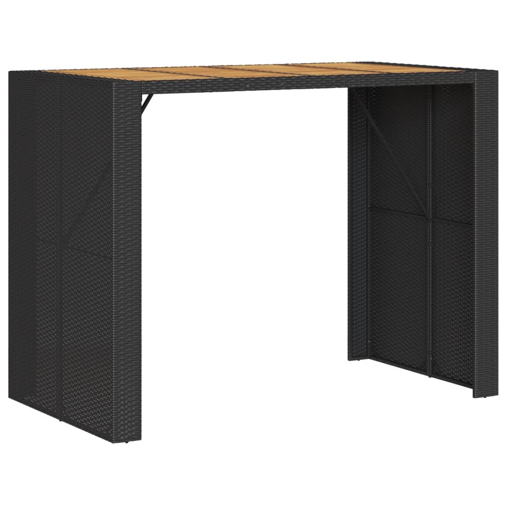 fekete polyrattan kerti bárasztal akácfa lappal 145x80x110 cm