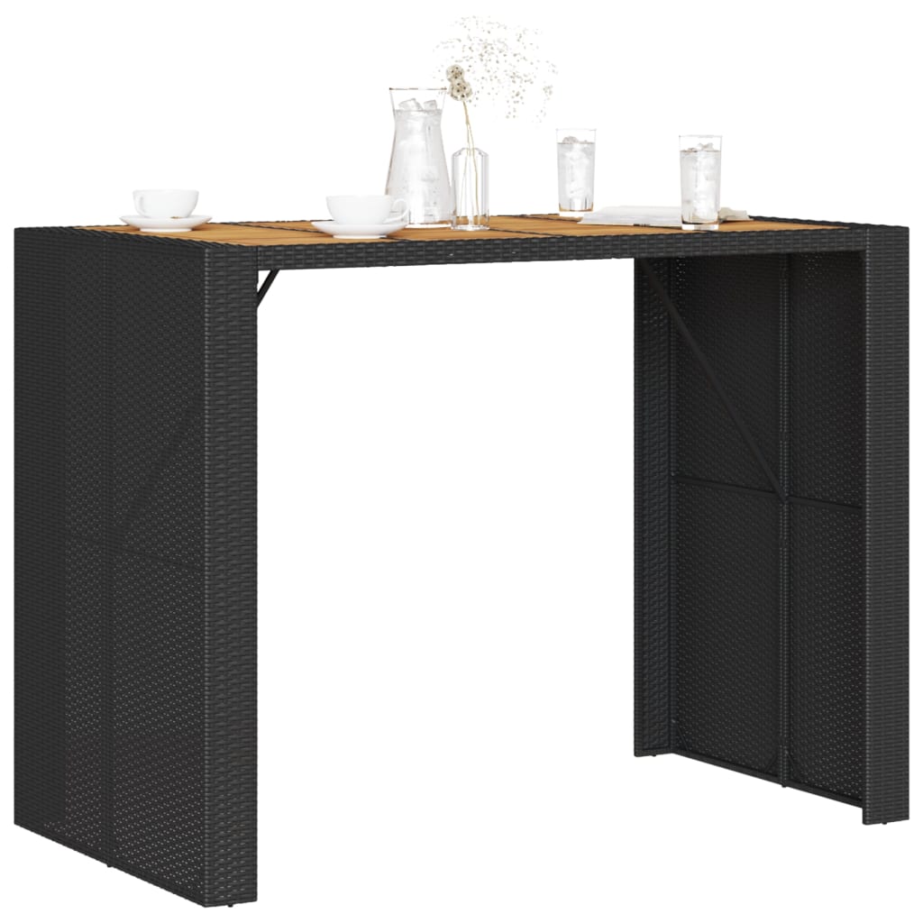 fekete polyrattan kerti bárasztal akácfa lappal 145x80x110 cm
