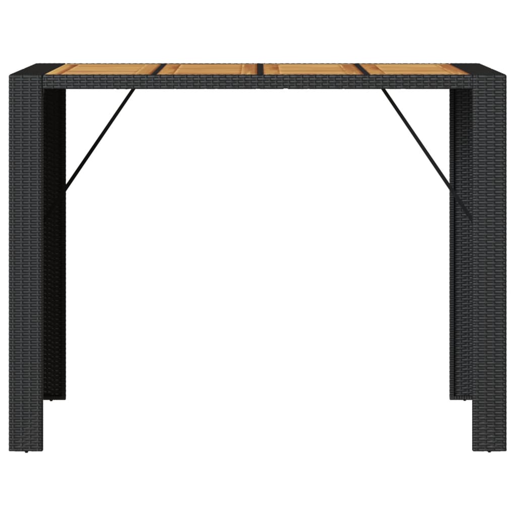 fekete polyrattan kerti bárasztal akácfa lappal 145x80x110 cm