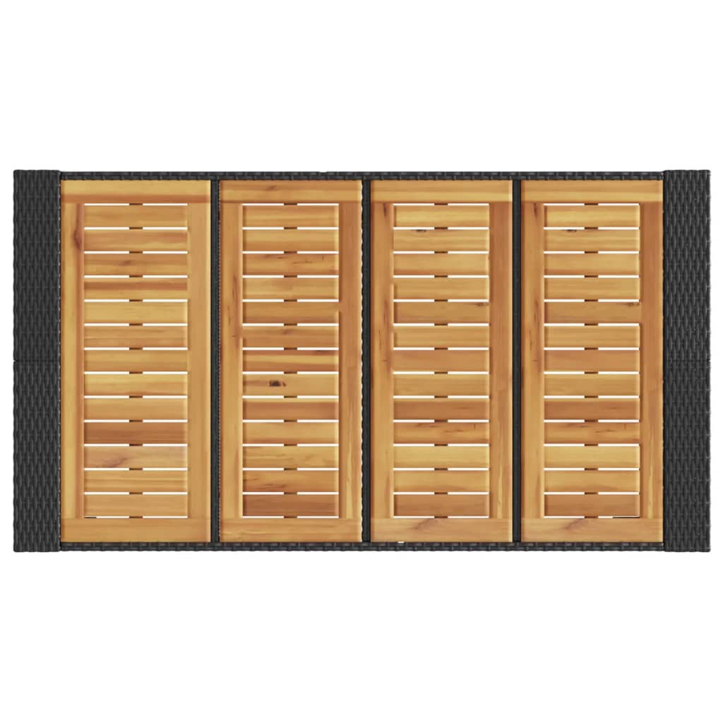 fekete polyrattan kerti bárasztal akácfa lappal 145x80x110 cm