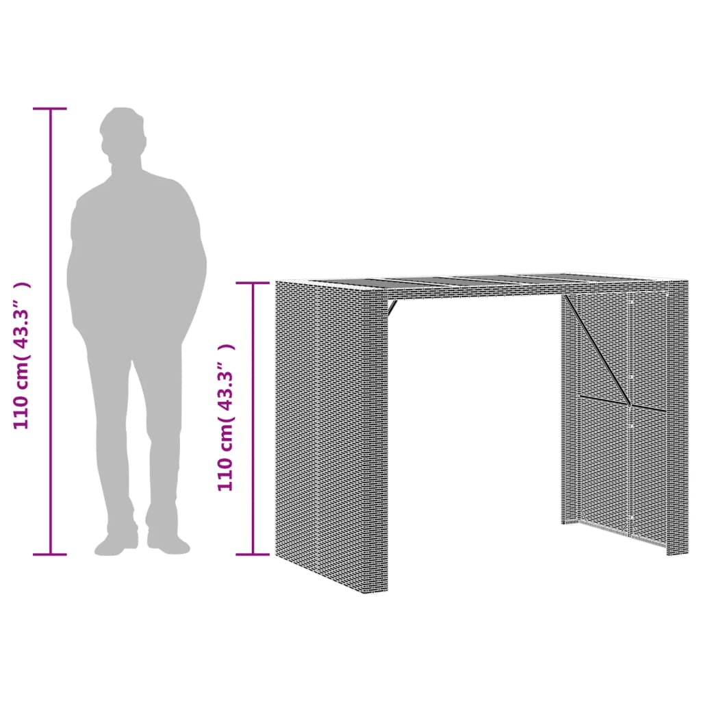 fekete polyrattan kerti bárasztal akácfa lappal 145x80x110 cm