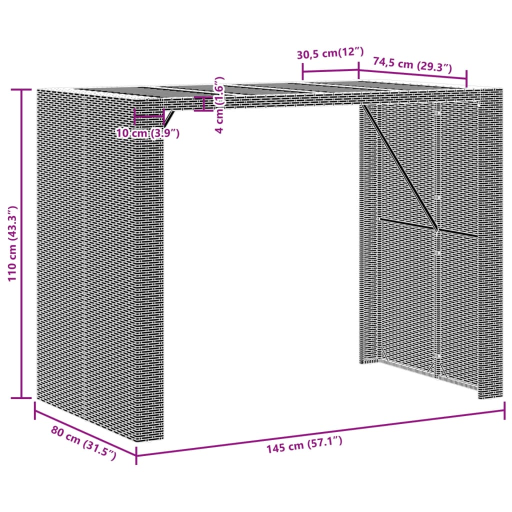 fekete polyrattan kerti bárasztal akácfa lappal 145x80x110 cm