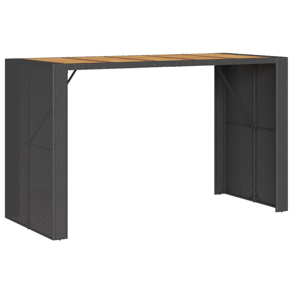 fekete polyrattan kerti bárasztal akácfa lappal 185x80x110 cm