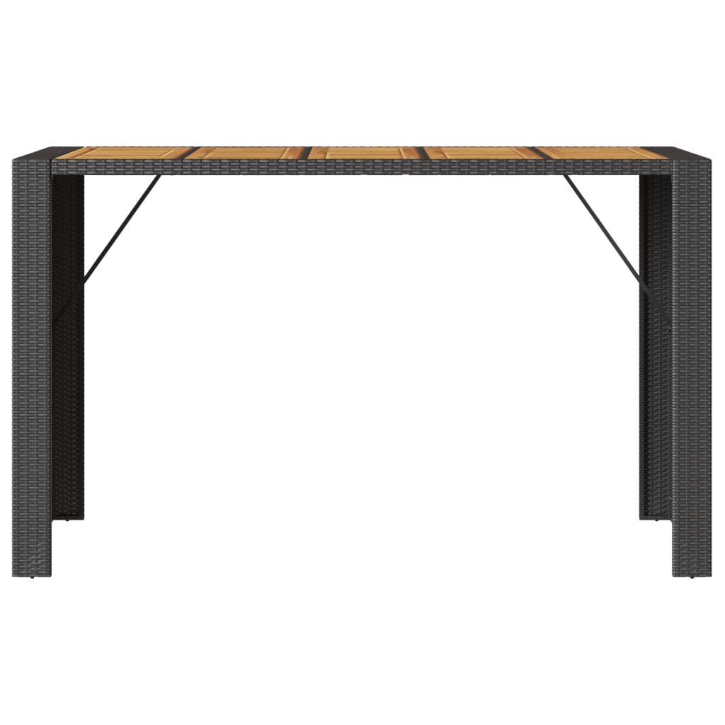 fekete polyrattan kerti bárasztal akácfa lappal 185x80x110 cm
