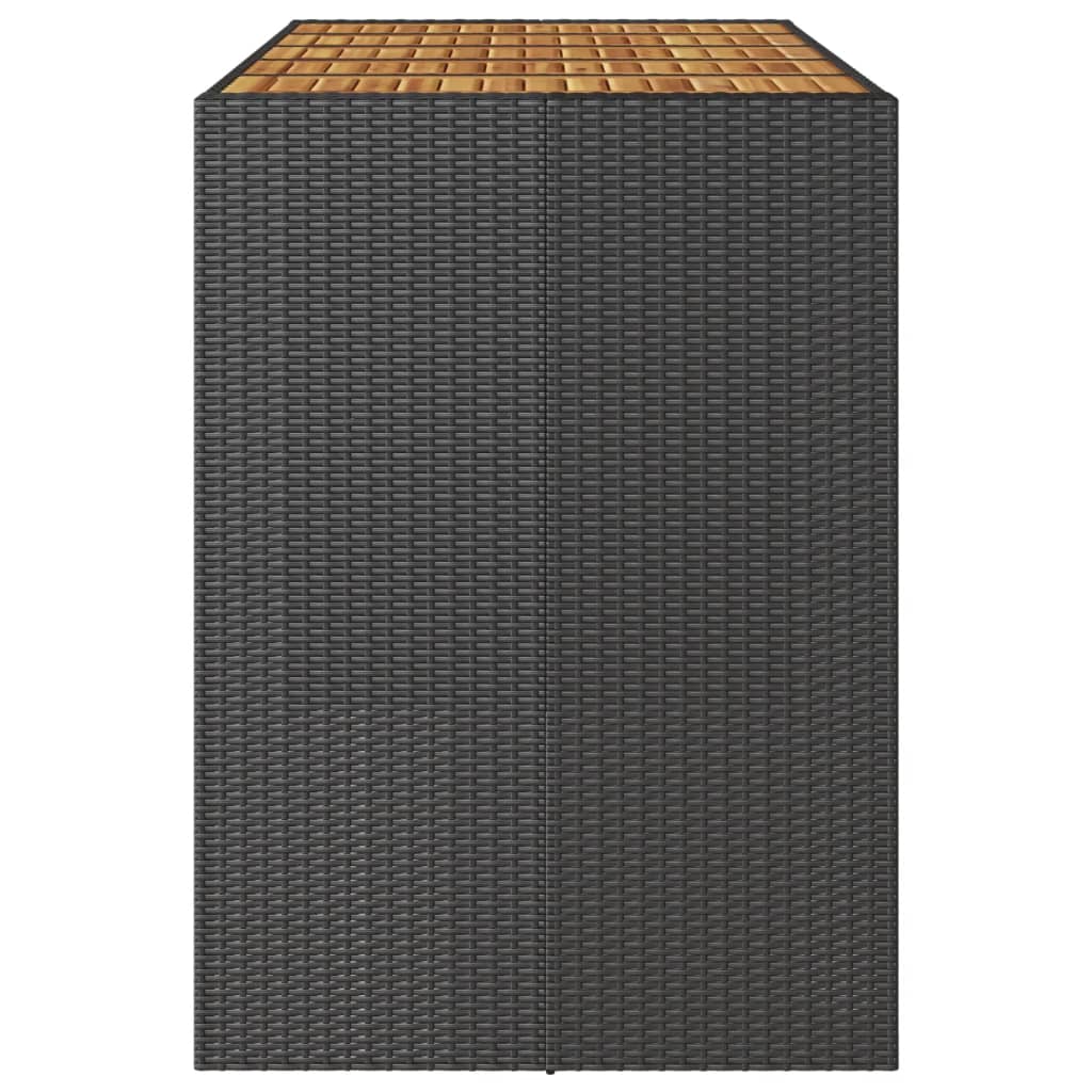 fekete polyrattan kerti bárasztal akácfa lappal 185x80x110 cm