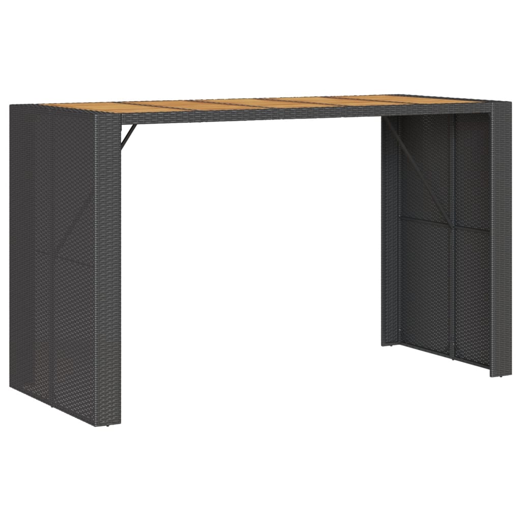 fekete polyrattan kerti bárasztal akácfa lappal 185x80x110 cm