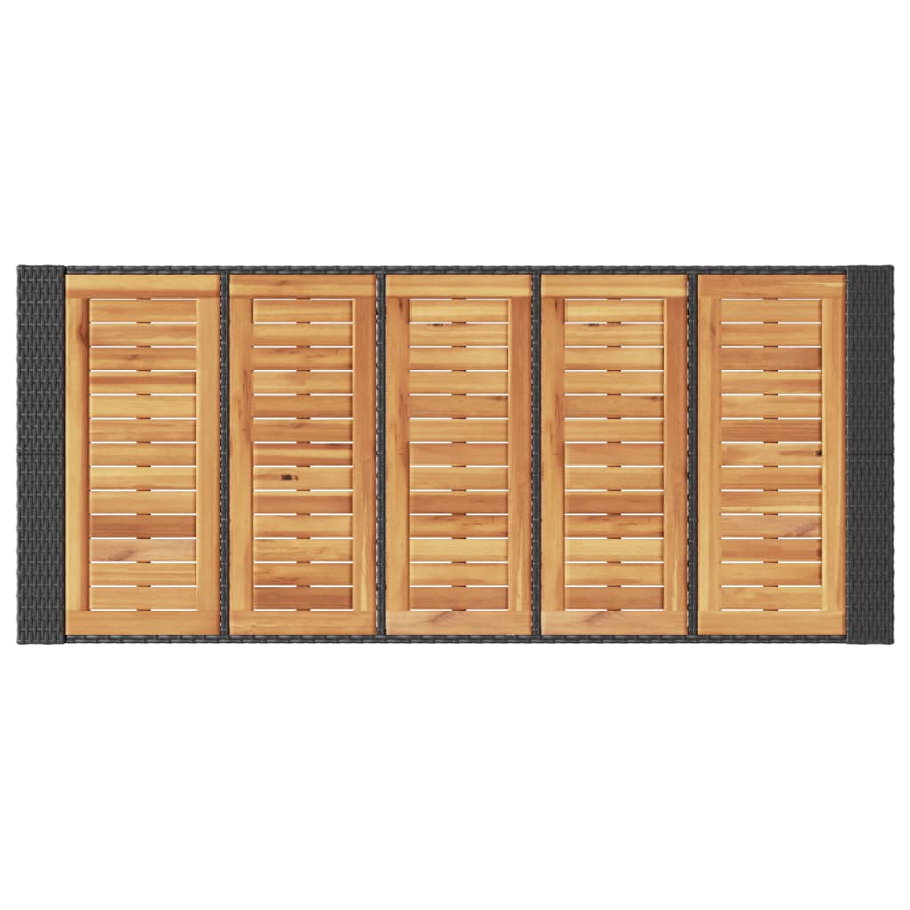 fekete polyrattan kerti bárasztal akácfa lappal 185x80x110 cm
