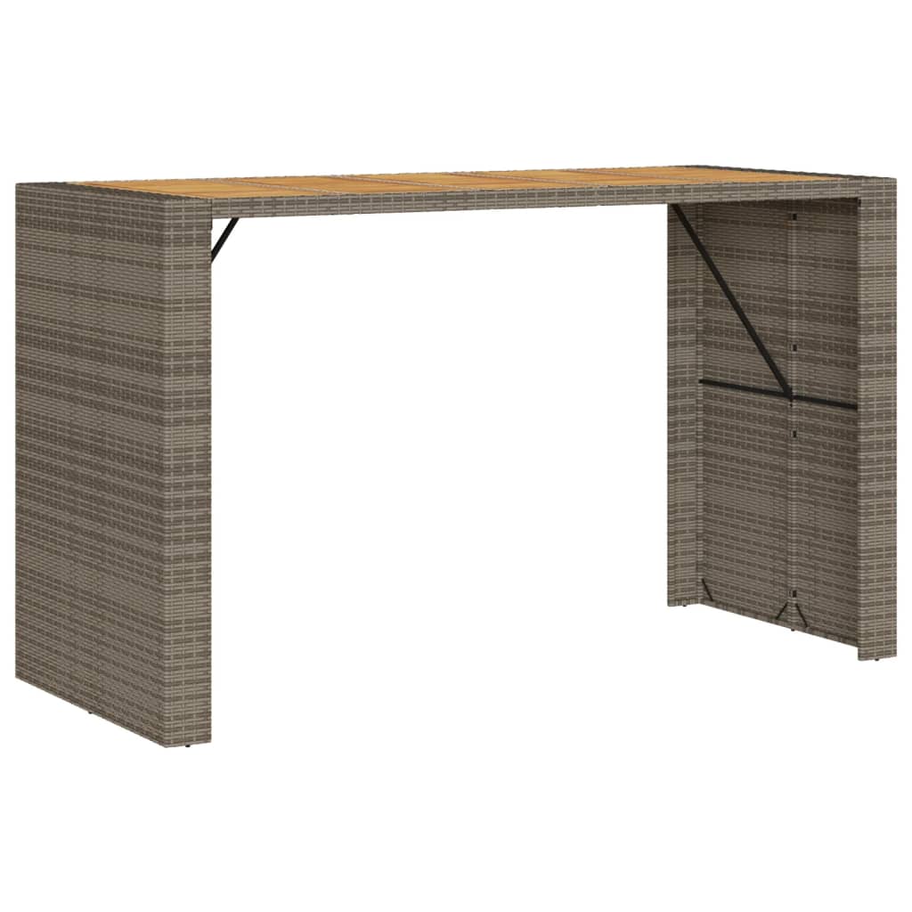szürke polyrattan kerti bárasztal akácfa lappal 185x80x110 cm