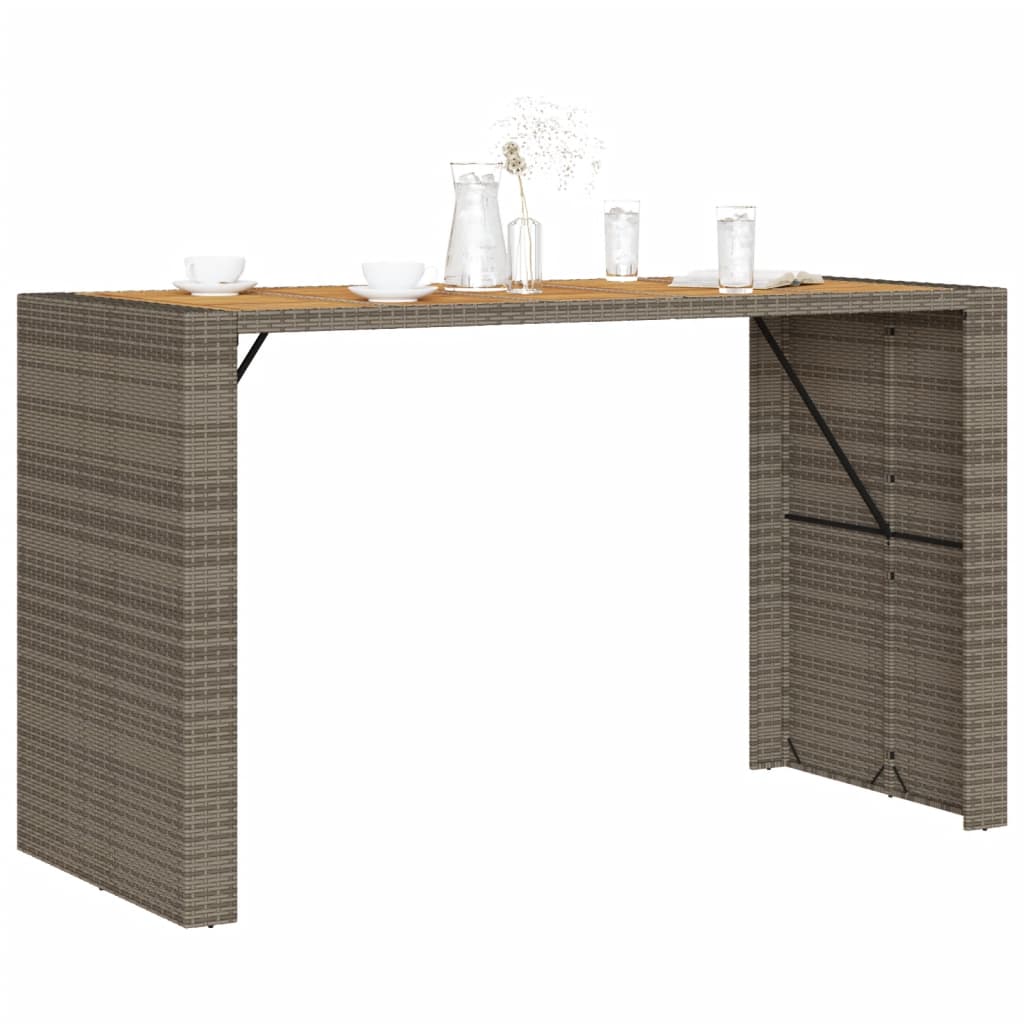 szürke polyrattan kerti bárasztal akácfa lappal 185x80x110 cm