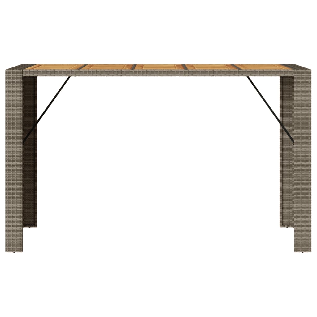 szürke polyrattan kerti bárasztal akácfa lappal 185x80x110 cm