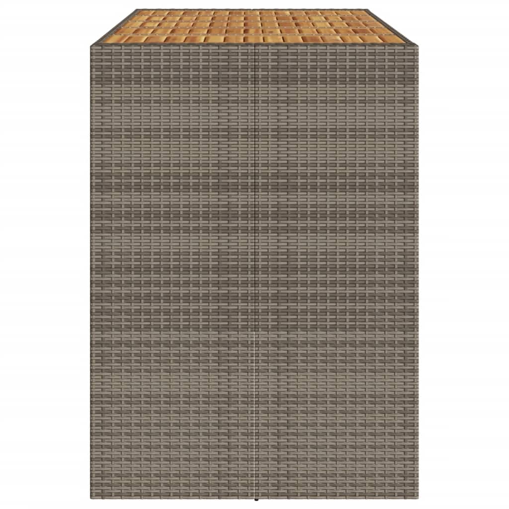 szürke polyrattan kerti bárasztal akácfa lappal 185x80x110 cm