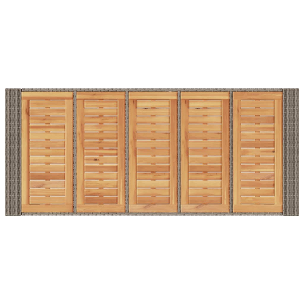 szürke polyrattan kerti bárasztal akácfa lappal 185x80x110 cm