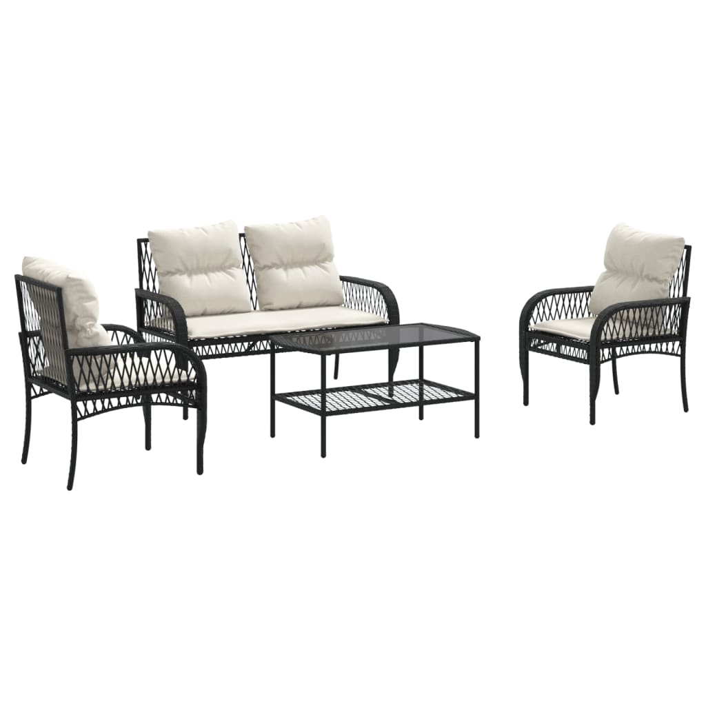 4 részes fekete polyrattan kerti ülőgarnitúra párnákkal