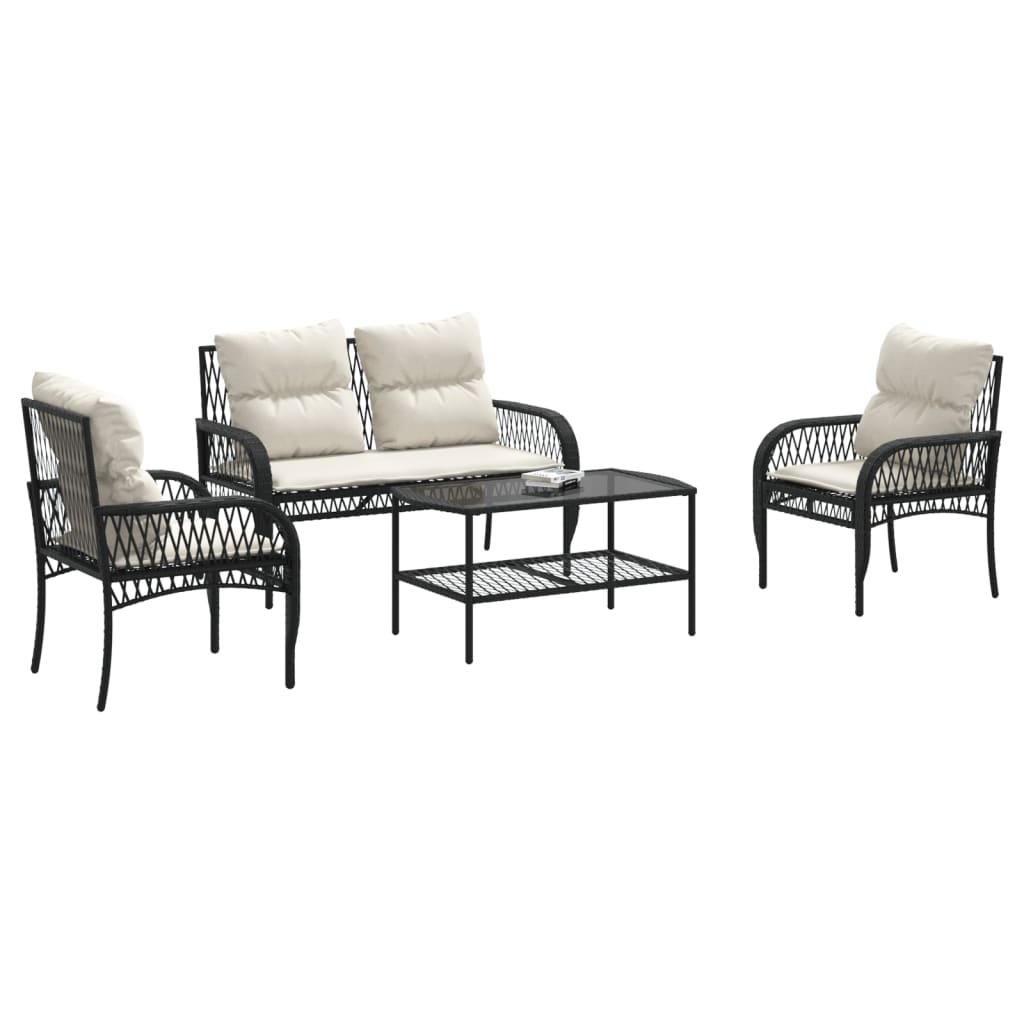 4 részes fekete polyrattan kerti ülőgarnitúra párnákkal